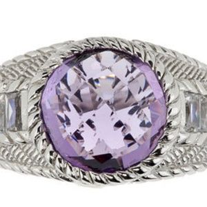 Judith Ripka 3.85ct. Amethyst & Diam sz6 ring ssil